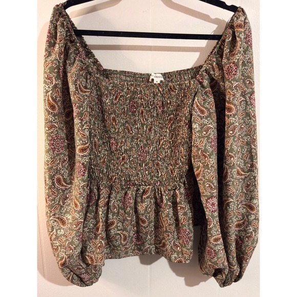 Blu Pepper Tops - Blu Pepper Smocked Peplum Crop Top Paisley Square Neck Puff Sleeve M - Boutique